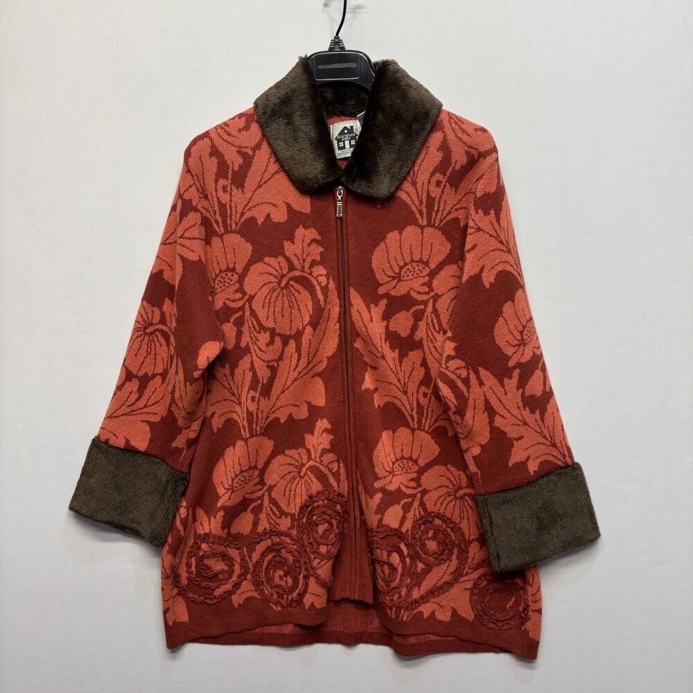 Storybook Knits Embroidered Cardigan Sweater Jacket Size 1X Floral C110 -14